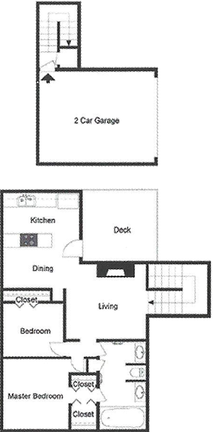 B3 Two Bedroom / One Bath / Garage / Deck - 1,000 Sq. Ft.*