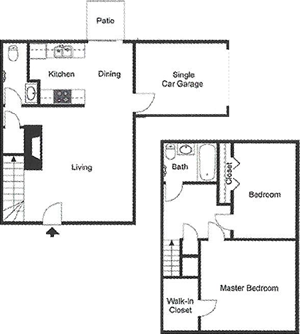 B5 Two Bedroom / One and Half Bath/ Garage / Patio - 1,012 Sq. Ft.*