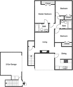 C1 - Three Bedroom / Two Bath / Garage - 1,201 Sq. Ft.*